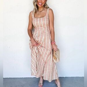 Elegant Striped Maxi Dress in Pink and Cream